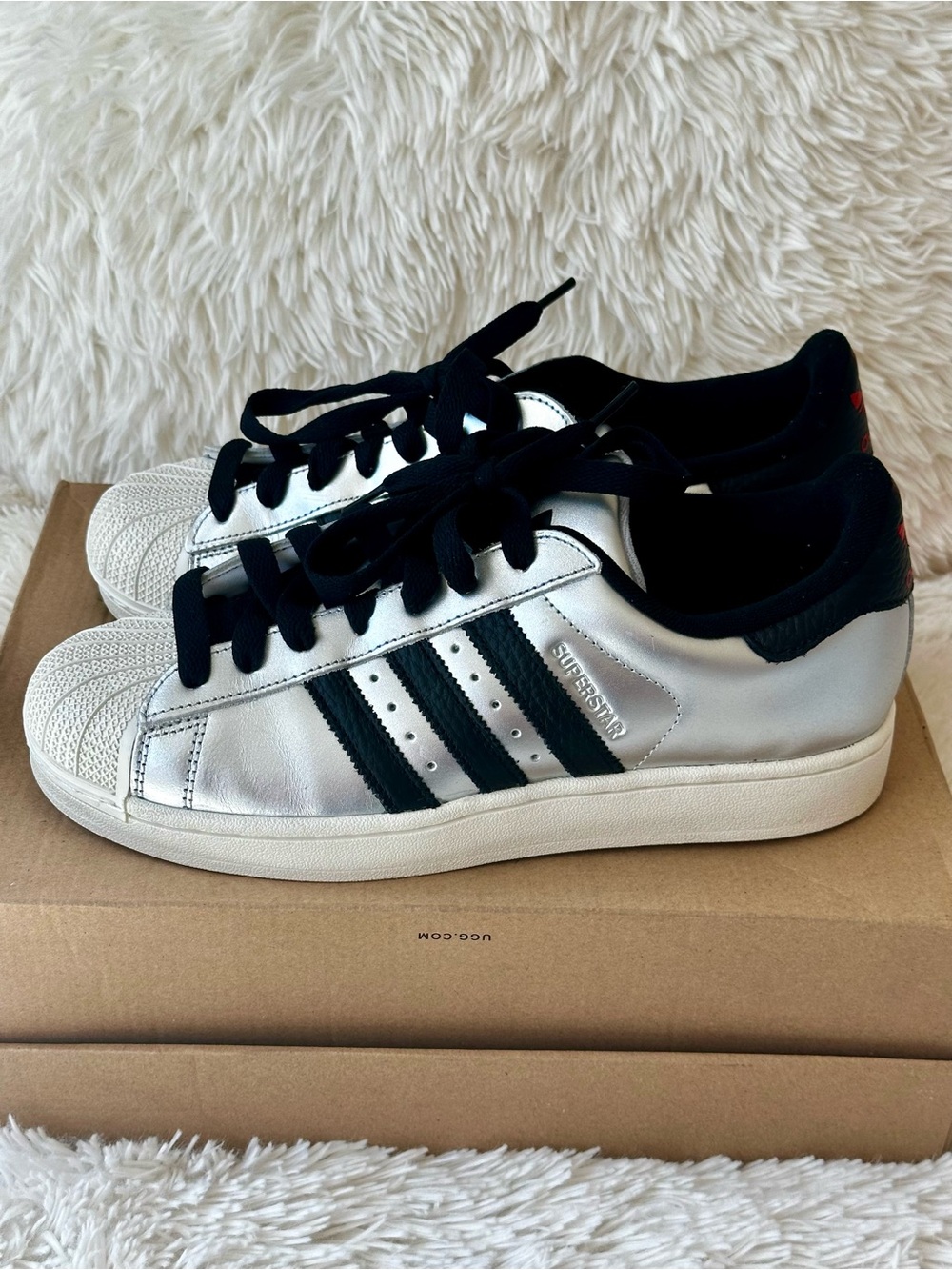 ADIDAS Superstar II Silver Metallic Black Shell Toe Leather Sneakers Men’s 8.5